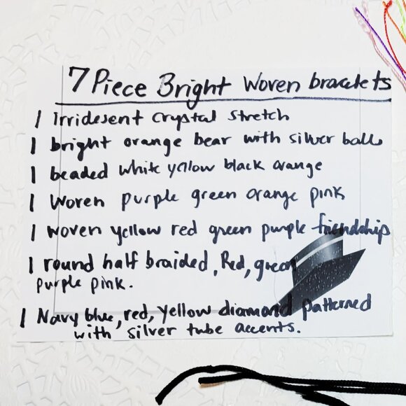 7 Friendship Woven Macrame Multicolor Slide Knot Closure Bracelet Set - Picture 5 of 5